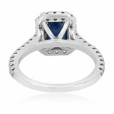 2ct Cushion Blue Sapphire Engagement Ring Halo Round Accent 14k White Gold Over