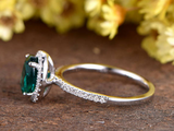 2.1ct Oval Cut Green Emerald Engagement Ring Diamond Halo 14k White Gold Finish