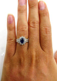 4Ct Oval Blue Sapphire Diamond Halo Floral Engagement Ring 14K White Gold Finish