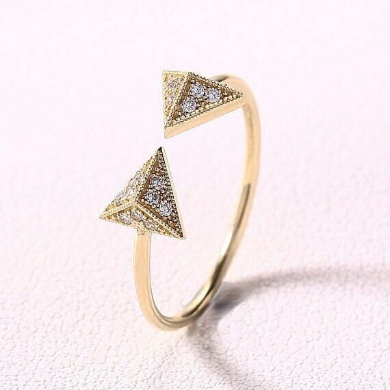 1ct Round Cut Diamond Engagement Ring Egyptian Triangle Open 14k YellowGold Over