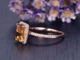 2ct Emerald Cut Yellow Citrine Engagement Ring Halo Solitaire 14k Rose Gold Over