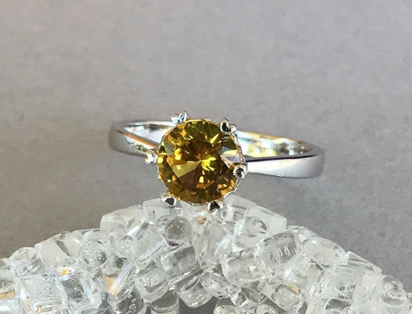 0.75ct Round Cut Green Peridot Solitaire Engagement Ring 14k White Gold Finish