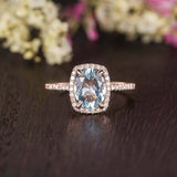 2.1ct Oval Cut Blue Aquamarine Halo Solitaire with Accent Ring 14k RoseGold Over