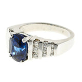 2.7ct Oval Cut Blue Sapphire Engagement Ring Round Accent 14k White Gold Finish