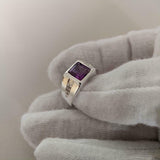 1ct Asscher Cut Purple Amethyst Solitaire with Accent Ring 14k White Gold Finish