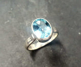 2.1ct Oval Cut Blue Aquamarine Bezel Set Solitaire Ring 14k White Gold Finish