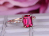 2.2ct Emerald Cut Pink Ruby Diamond Accents Solitaire Ring 14k Rose Gold Finish