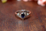 0.8ct Engagement Ring Oval Cut Blue Sapphire Heart Trilogy 14k White Gold Finish