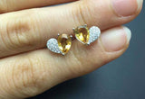 2ct Stud Earrings Pear Cut Yellow Citrine Studded Heart 14k White Gold Finish