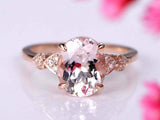 2.2ct Oval Cut Morganite Solitaire Ring 14k Rose Gold Finish with Round Accents