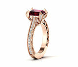 2.3ct Emerald Cut Red Garnet Milgrain Vintage Inspired Ring 14k Rose Gold Finish