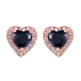 2ct Heart Cut Black Diamond Halo Heart Shape Stud Earrings 14k Rose Gold Finish