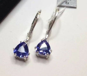 1.5ct Trillion Cut Blue Tanzanite Solitaire Drop Earrings 14k White Gold Finish