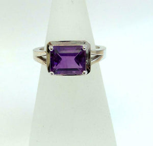 2ct Engagement Ring Emerald Cut Purple Amethyst Split Band 14k White Gold Finish