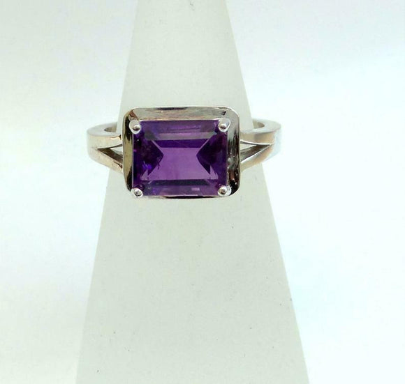 2ct Engagement Ring Emerald Cut Purple Amethyst Split Band 14k White Gold Finish