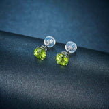 1ct Stud Earrings Round Cut Green Peridot Solitaire Women 14k White Gold Finish