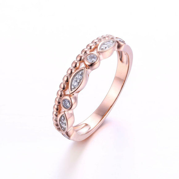 1ct Round Cut VVS1 Diamond Wedding Band Beaded Half Eternity 14k RoseGold Finish