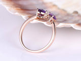 1ct Trillion Cut Purple Amethyst Bow Design Engagement Ring 14k Rose Gold Finish