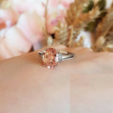 2.5ct Oval Cut Peach Morganite Engagement Ring 14k White Gold Finish Solitaire