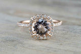 1.6ct Round Cut Peach Morganite Diamond Halo Ring 14k Rose Gold Over with Accent