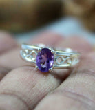 1.4ct Oval Cut Purple Amethyst Filigree Split Shank Ring 14k White Gold Finish