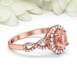 2ct Oval Cut Peach Morganite Engagement Ring Twist Shank Halo 14k Rose Gold Over