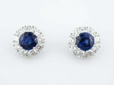 2ct Round Cut Blue Sapphire Diamond Halo Women Stud Earrings 14k White Gold Over