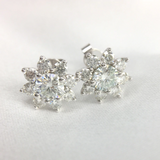 2.5ct Round Cut VVS1D Diamond Flower Cluster Stud Earrings 14k White Gold Finish