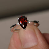 0.75ct Pear Cut Red Garnet Promise Wedding Engagement Ring 14k White Gold Finish