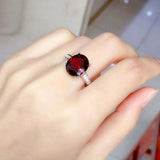 1.7ct Oval Cut Red Garnet Baguette Accent Engagement Ring 14k White Gold Finish