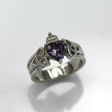 1ct Heart Cut Purple Amethyst Engagement Ring Celtic Trinity 14k White Gold Over