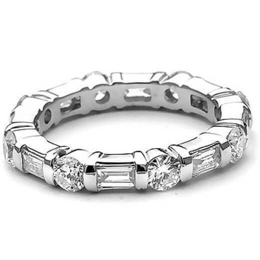 3Ct Round Baguette Cut Diamond Full Eternity Minimalist Band 14K White Gold Over