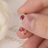 1ct Pear Cut Pink Ruby Diamond Halo Open Cuff Engagement Ring 14k Rose Gold Over