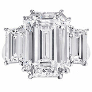 4.5Ct Emerald Cut Diamond Gatsby Trilogy Engagement Ring 18K White Gold Finish