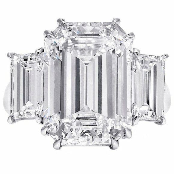 4.5Ct Emerald Cut Diamond Gatsby Trilogy Engagement Ring 18K White Gold Finish