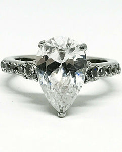 3Ct Pear Cut Diamond Solitaire with Accent Engagement Ring 14K White Gold Finish