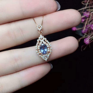 2.3ct Blue Tanzanite Pendant Oval Cut Cocktail Halo 14k RoseGold Finish NO CHAIN