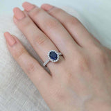 2ct Oval Cut Blue Sapphire Engagement Ring Round Accent Halo 14k White Gold Over