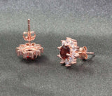 2.3ct Stud Earrings Round Cut Red Garnet Floral Halo 14k Rose Gold Finish