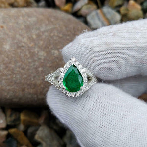 2ct Pear Cut Green Emerald Halo Split Shank Engagement Ring 14k White Gold Over