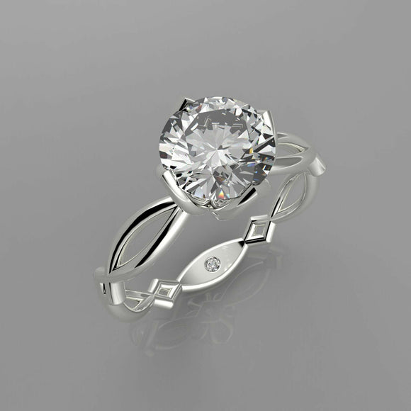 1ct Round Cut Diamond Split Shank Open Floral Solitaire Ring 14k White Gold Over