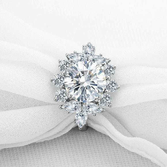 4.5ct Round Cut Diamond Engagement Ring Floral Cocktail 14k White Gold Finish