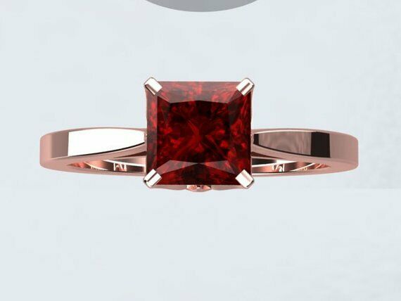 1ct Princess Cut Red Garnet Solitaire Engagement Ring 14k Rose Gold Finish