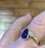 2.6ct Engagement Ring Pear Cut Sapphire Trilogy Tear Drops 14k Yellow Gold Over