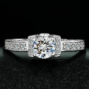 2Ct Round Cut Diamond Vintage Art Deco Engagement Ring 14K White Gold Finish