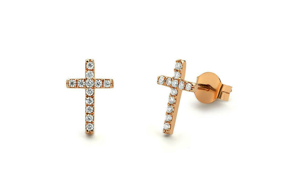 Jesus Cross Stud Earrings 1ct Round Cut VVS1D Diamond 14k Rose Gold Finish