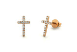 Jesus Cross Stud Earrings 1ct Round Cut VVS1D Diamond 14k Rose Gold Finish