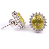 3.5ct Stud Earrings Oval Cut Yellow Sapphire Halo Floral 14k White Gold Finish