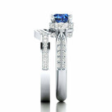 3.3ct Round Cut Blue Sapphire Bridal Set Trilogy Ring Band 14k White Gold Finish