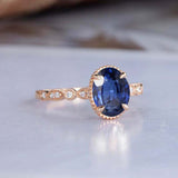 1.5ct Oval Cut Blue Sapphire Engagement Ring Diamond Accents 14k Rose Gold Over